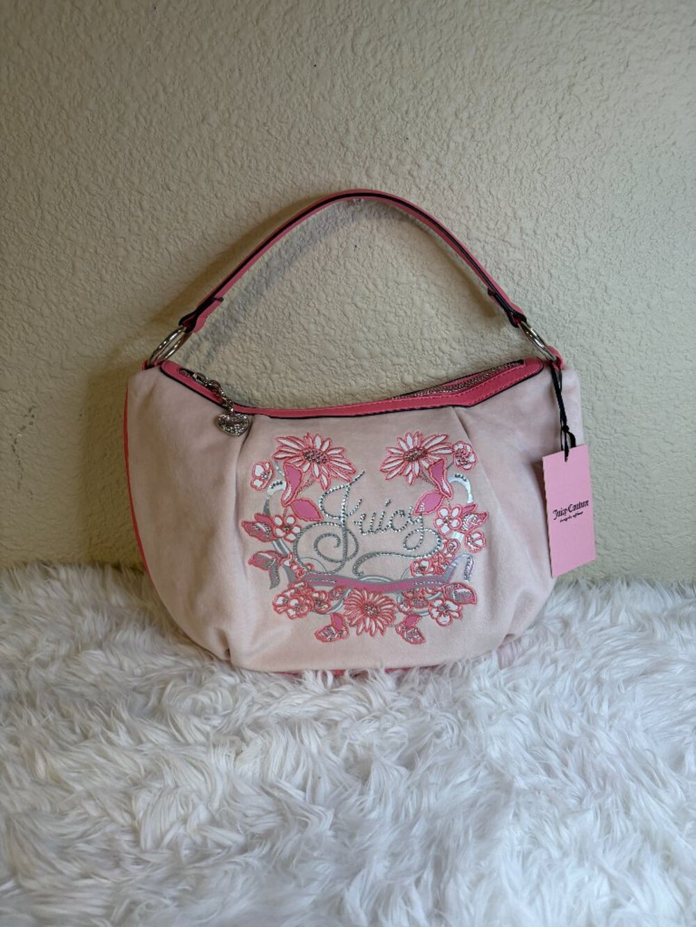 Juicy Couture "Juicy in Bloom" Pink Floral Hobo Shoulder Bag NWT Y2K